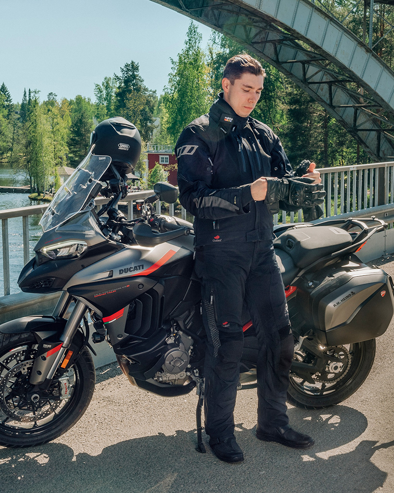 Rukka Hybrid-R suit lifestyle with bike